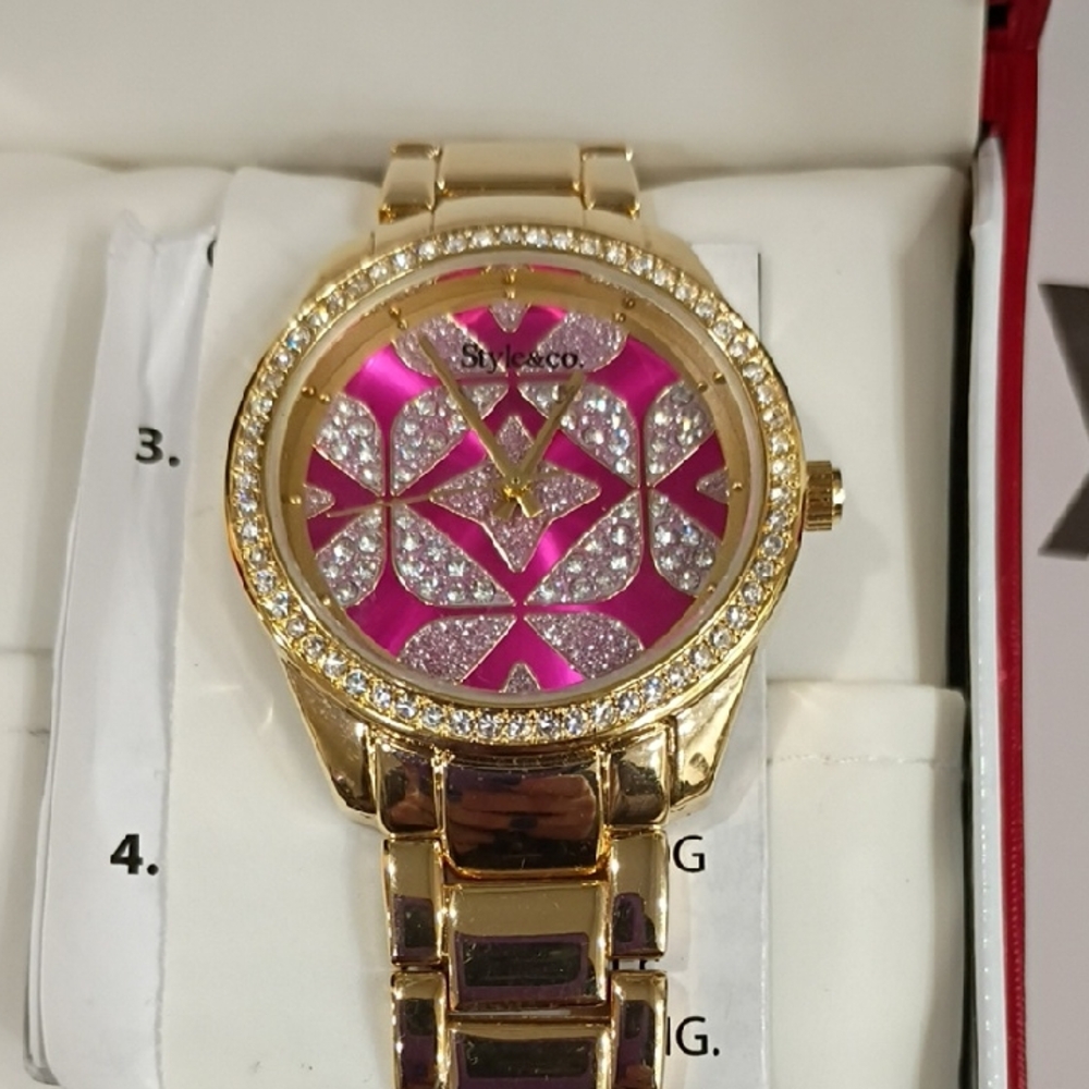 Style & Co. Gold and Pink Floral Watch